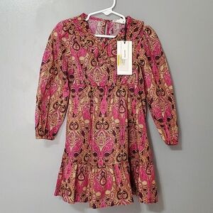 NWT A Loves A Pink and Brown Kids Dress Paisley 100% Cotton Girls Size 4